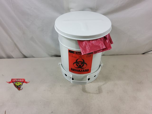Lot 7-130797 - Retail $139! Justrite Falvanized Steel Biohazard Waste Container with foot operated self closing lid...