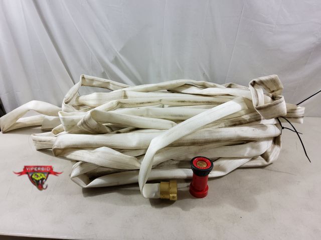 Lot 7-134434 - 1-1/2" X 100 Ft. Fire hose with brass connectors and 1 Nozzle. Used.