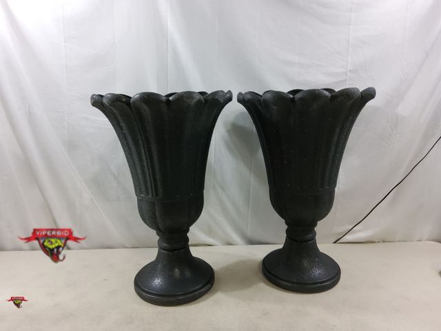 Lot 7-133343 - Set of 2 - 24"H golden black petal outdoor planters.