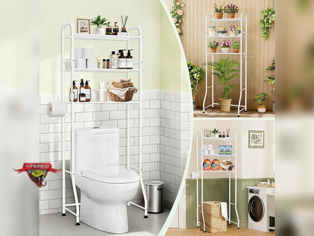 Lot 7-134796 - Padpure 3-Tier No-Drill Over Toilet Storage Rack. 13.66"D x 24.4"W x 62.2"H