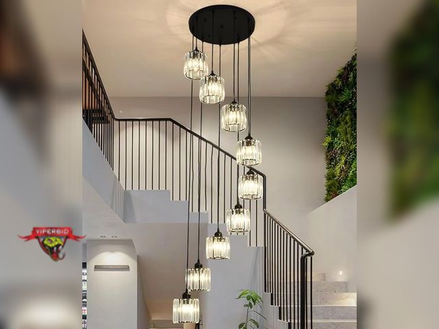 Lot 7-130873 - Retail value $169! 9-Light Ceiling  Pendant chandelier. 15.7"L x 15.7"W x 78.7"H