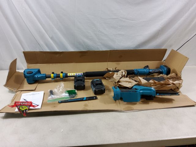 Lot 7-133339 - Cordless 21V Electric chain saw with telescoping pole, 2 batteries and charger. Tested - powers on -...