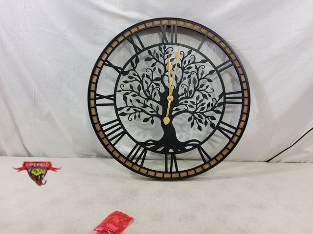 Lot 7-130351 - 24" Diameter metal/wood battery operated wall clock. Requires (1) AA battery.
