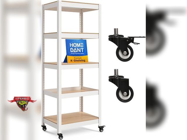 Lot 7-130444 - HOMEDANT House 5 Tier Rolling  Heavy Duty Shelving. Adjustable Metal Rack Storage Shelves with lamin...