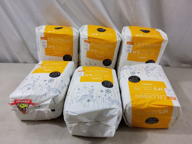 Lot 7-132658 - New! 6 Packs of 22 - LillyDoo pull on diaper pants. No. 5 (24-35 lbs).