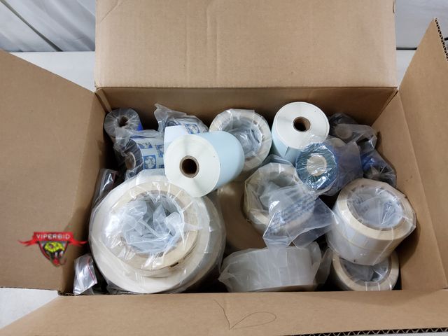 Lot 7-134299 - New! Lot of assorted labels and thermal ribbon.