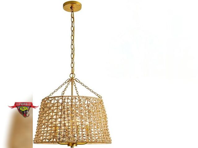 Lot 7-130020 - Hncaidm 20" Rattan Chandelier Light Fixture. 4-Light. Height of 18" to 68".