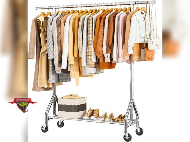 Lot 7-130297 - Hyseyy garment rack. Retractable &amp; adjustable. Model YS-K-1302. Dimensions: 69"D x 20"W x 70"H.