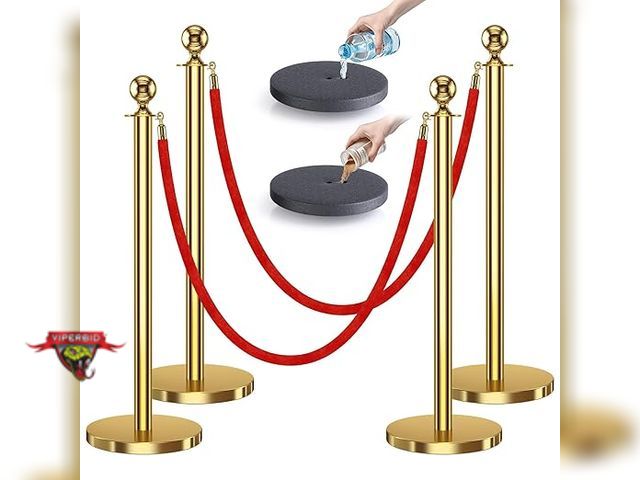 Lot 7-134399 - 4Pcs Stanchions and Velvet Ropes, Crowd Control Barriers.