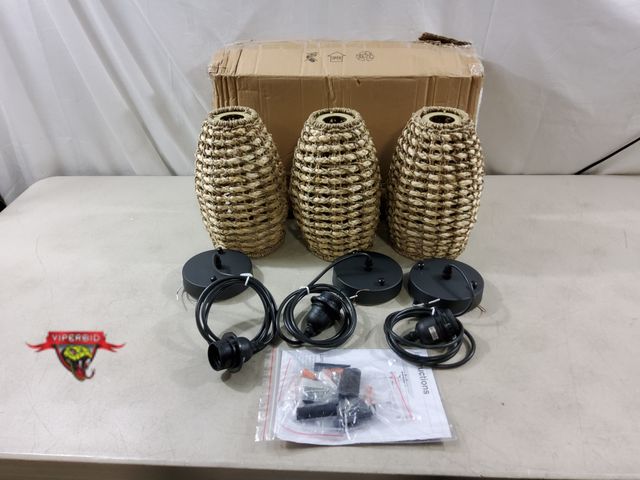 Lot 7-134107 - (3) Woven shade 1-Light pendant lights.