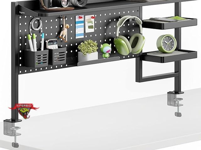 Lot 7-126995 - Pegzone Clamp on Multi-purpose Desk Shelf. 44" Desktop Shelving System with Pegboard and Accessories...