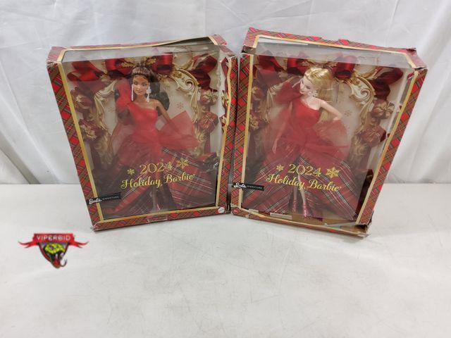 Lot 7-123462 - New - Damaged boxes. (2) 2024 Holiday Barbies.