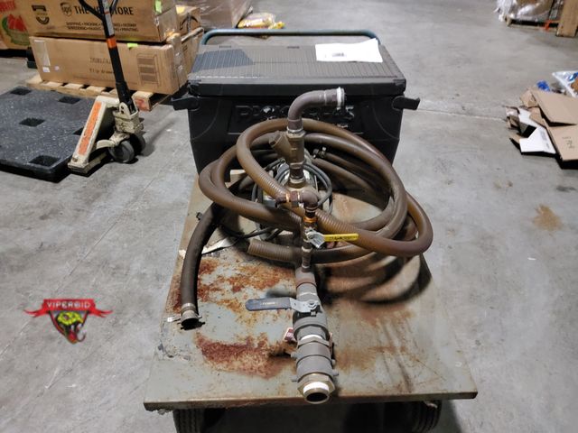 Lot 7-134567 - Rolling cart with Emerson pump and attached storage bin. Right front tire does not hold air (still r...