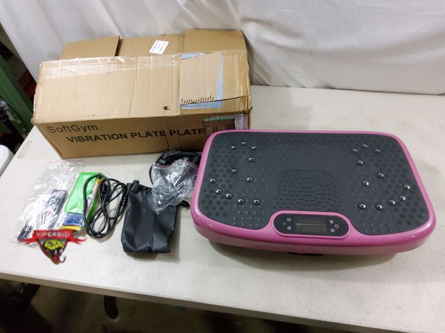 Lot 7-133191 - Vibration Plate with Remote and Resistance Bands. Tested and Works. Requires (2) AAA Batteries