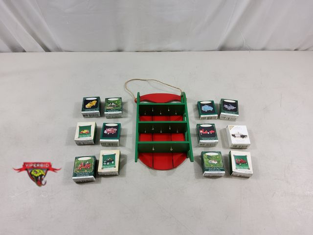 Lot 7-123548 - 11-1/2"H Wood hanging ornament sled with (12) Hallmark miniature ornaments.