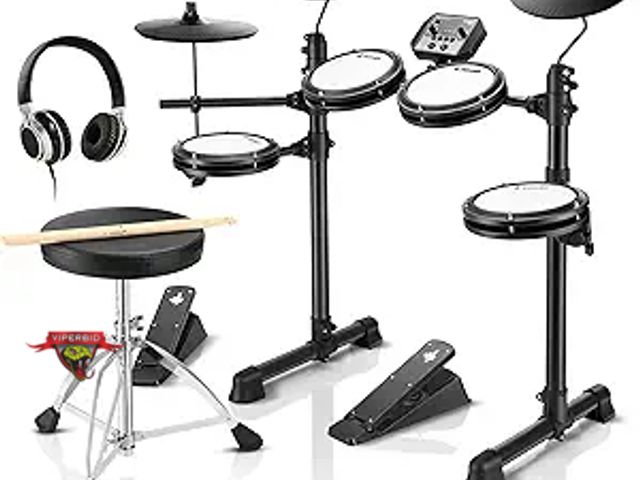 Lot 7-130448 - Donner DED-80 Electronic Drum Set with 4 Quiet Mesh Pads, 180+ Sounds, 2 Pedals, Throne, Headphones,...