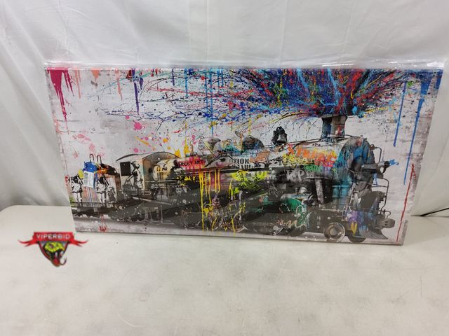 Lot 7-130420 - New! 40" X 20" Train street art canvas wall art.