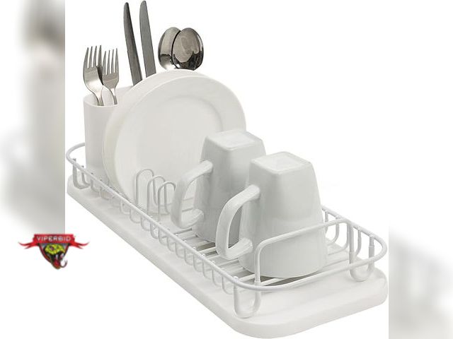 Lot 7-133127 - SunnyPoint 304 Stainless Steel NeverRust Compact Dish Drying Rack with Utensil Holder &amp; Removabl...