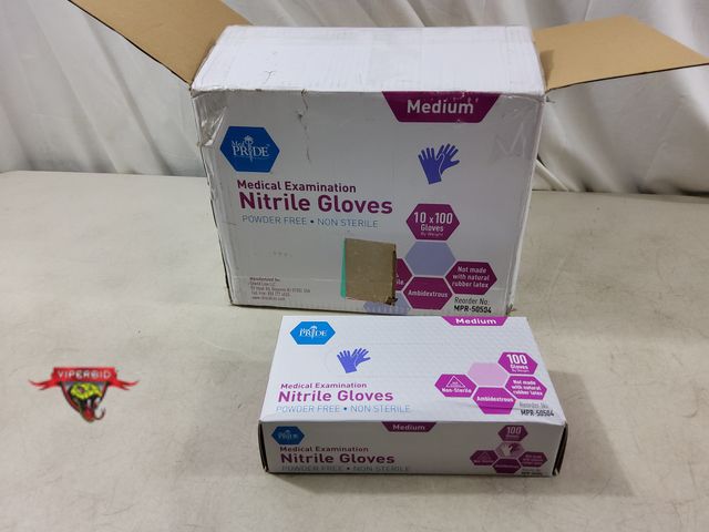 Lot 7-132534 - New! 10 Boxes of 100 -  Med Pride medical examination nitrile gloves - Powder free. Size Medium. Amb...