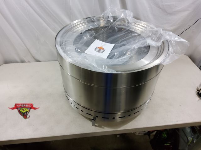 Lot 7-132913 - 26" Stainless 🔥 Fire 🔥 pit with stand. Looks new But small dent on bottom (see pic).