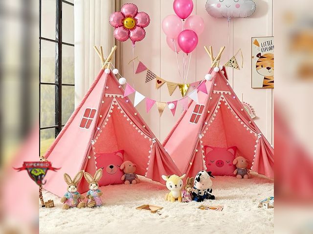 Lot 7-130977 - Look new! (2)  Vapoursky Kids Teepee Tents with pompoms and lights.