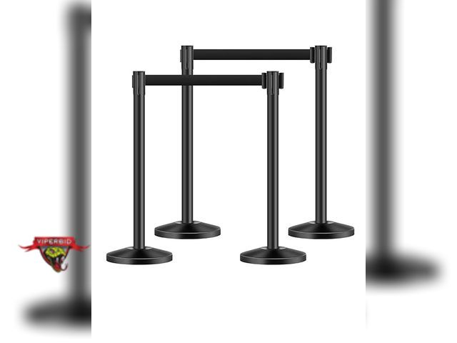 Lot 7-131299 - VEVOR Stanchion Post, 4 Pcs Crowd Control Barrier with 4 Retractable Belts.