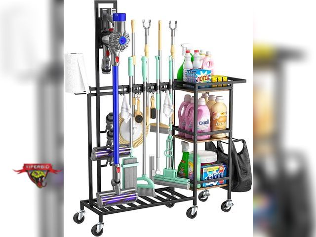 Lot 7-131575 - No instructions. Housolution Cleaning Utility Cart on Wheels. 39.37"D x 11.81"W x 55.12"H