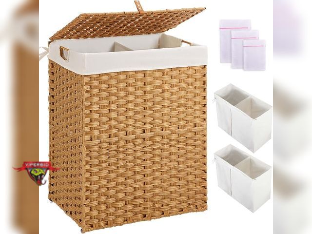 Lot 7-133890 - Woven laundry hamper with liners. Approx. 18.3x13.3x24.0. #XHLH-01B-NL