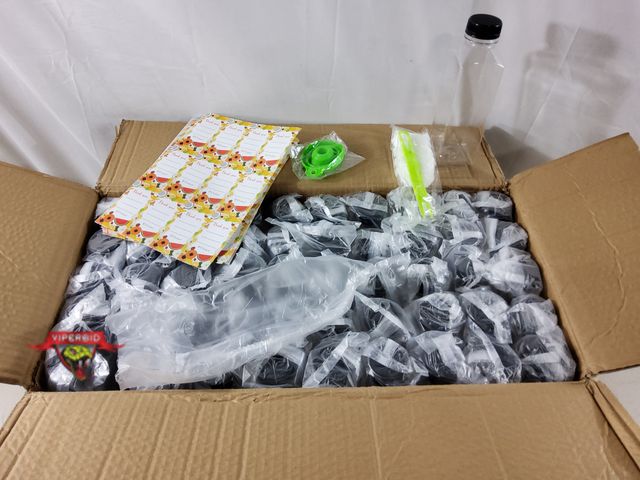 Lot 7-135775 - (100) Plastic 16 oz. Juice bottles with caps. Unused.