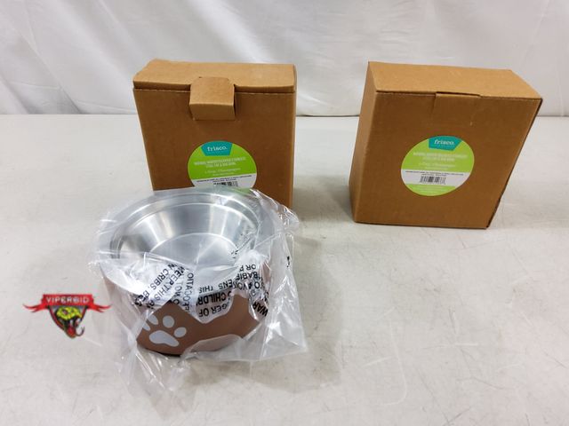 Lot 7-131539 - New! (2) Frisco elevated stainless steel pet bowls. 1-Cup capacity. 5.13" X 5.13" X 2.25".