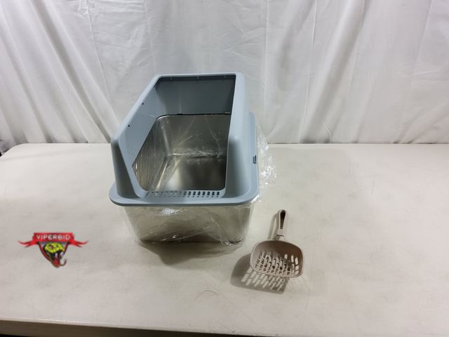 Lot 7-123454 - Semi-Enclosed stainless steel litter box with scoop. 19-5/8" X 13-5/8" X 12"H.