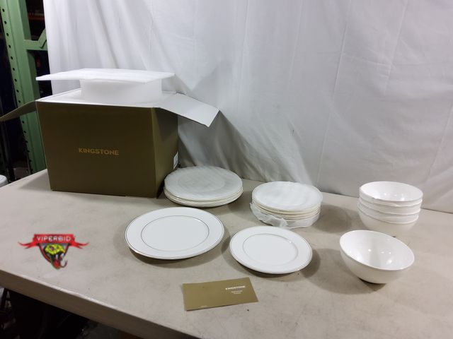 Lot 7-133754 - Kingstone Bone China Dish Set. (6) Small Plates 8-1/4"dia, (5) Large Plates 10-1/2"dia, (5) Bowls 6-...