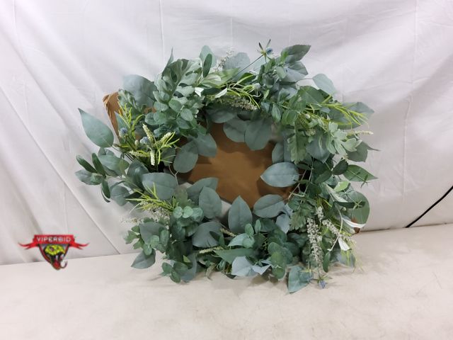 Lot 7-132705 - Retail value $42! 26" Dia. Faux lemon leaf &amp; eucalyptus wreath.