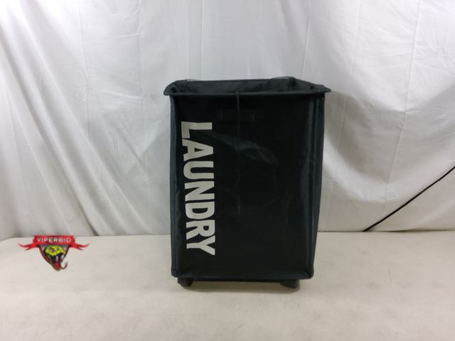 Lot 7-134395 - Rolling 16" X 13-1/2" X 22"H Laundry basket with mesh cinch top.