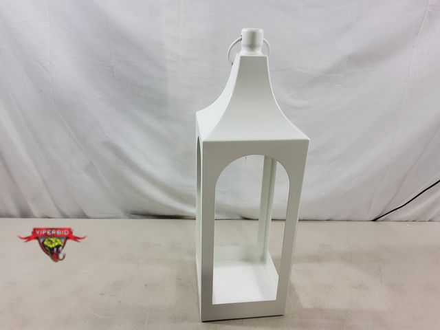Lot 7-130619 - Mozeal  25"Grace Spire Floor Lantern - White Metal -  No Glass. 7.9" X 25"H.
