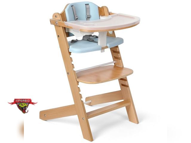 Lot 7-133965 - Retail vlaue $129! Cowiewie 3-in-1 Convertible Natural Wooden High Chair with 2 Adjustable Wood Tray...