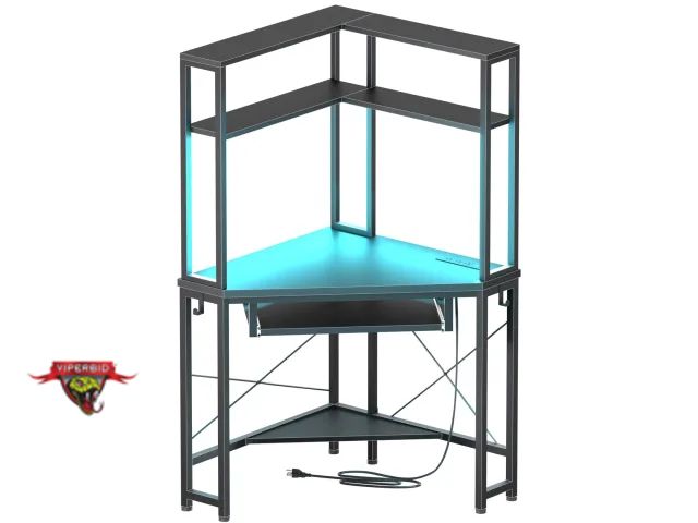 Lot 7-123732 - Corner desk with power outlet and light. Black.