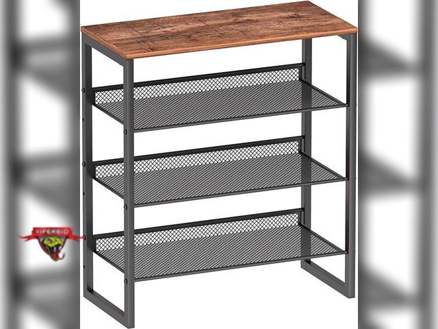 Lot 7-131117 - Chempfr 4 Tiers Metal Shoe Rack - Wood top. 25.2"L x 11.8"W x 28.3"H