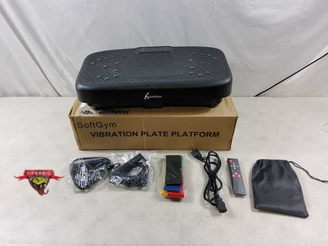 Lot 7-134294 - SoftGym vibration plate platform with resistance bands and remote. Tested.