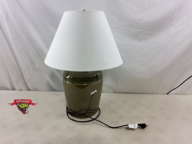 Lot 7-131423 - Studio McGee Threshold Medium High Gloss Ceramic Table Lamp Green. 23 Inches (H) x 17 Inches (W) x 1...