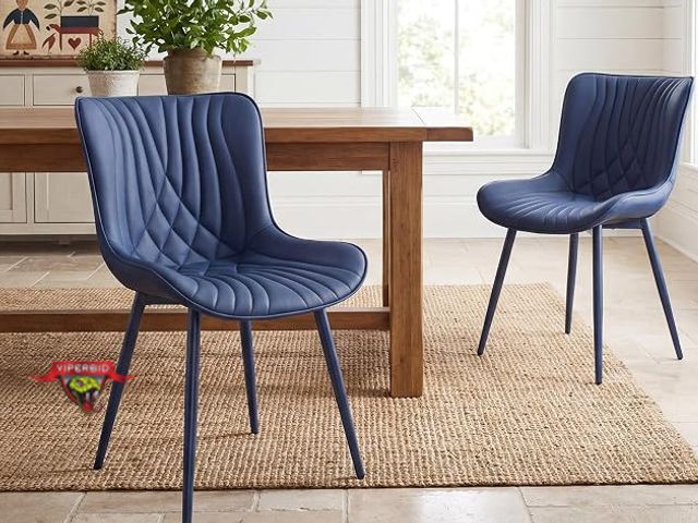 Lot 7-135057 - Retail value $264! Set of 2 - Youtaste armless, faux leather blue dining room chairs.