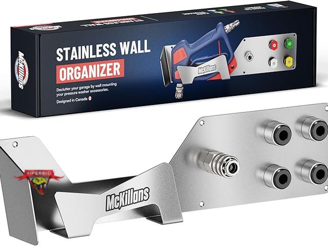Lot 7-133765 - Retail value $69! McKillans Stainless Wall Organizer Pressure Washer Gun &amp; Accessory Holder. 3"D...