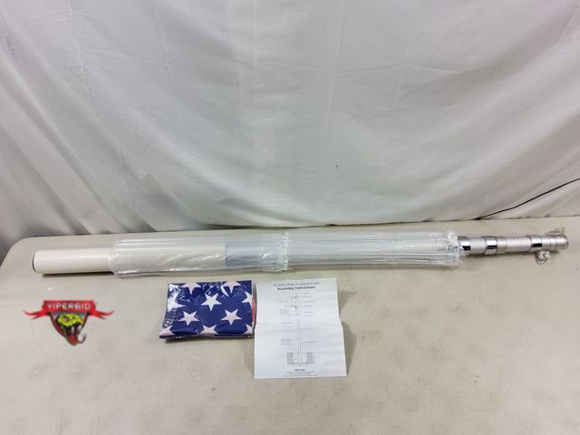 Lot 7-130851 - Missing top ball otherwise looks new.  Wevalor 20 ft. telescoping flag pole kit with 3 ft. X 5 ft. f...