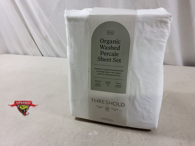Lot 7-135684 - Full size organic washed percale sheet set. 250 thread count. 100% Organic cotton.