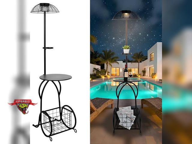 Lot 7-132468 - Solar Outdoor Side Table with Light, 52.5'' Waterproof Metal Patio End Table.
