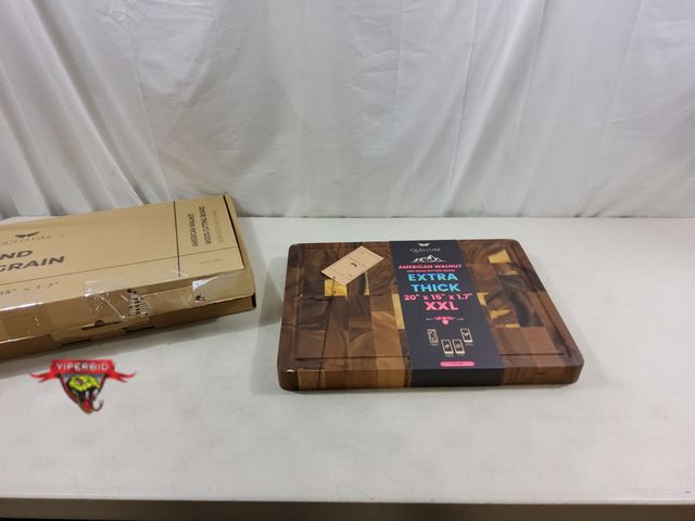 Lot 7-123599 - Quelluxe end grain american walnut wood cutting board. 20" X 15" X 1.7". New but some imperfections ...