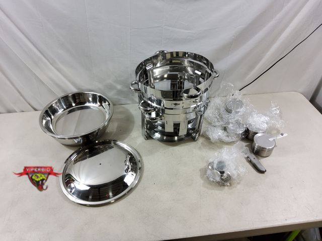 Lot 7-133258 - VorChe 4 Pack Stainless Steel Chafing Dishes with lids. 6QT Round Stainless Steel.