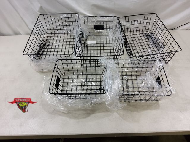 Lot 7-130229 - (5) Wire storage baskets for organizing. (2) are 11-1/8" X 8-5/8" X 4-1/2"H, (2) are 15-1/4" X 10-5/...