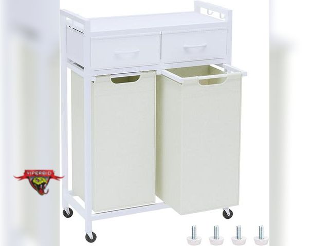 Lot 7-133929 - Timberer Rolling Laundry Hamper, Laundry Sorter 2 Section. (27.6"L x 12.9"W x 39.6"H)