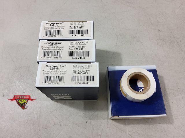 Lot 7-132660 - New! (4) Boxes of 500 - Brady Bradymarker printer labels. Part no. CL-105-619 / 32441. . Measuring 0...